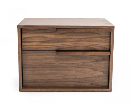 Modern Light Brown Walnut Nightstand with Two drawers