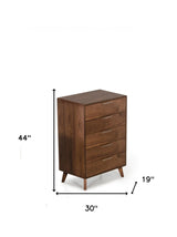 30" Walnut Solid Wood Five Drawer Chest