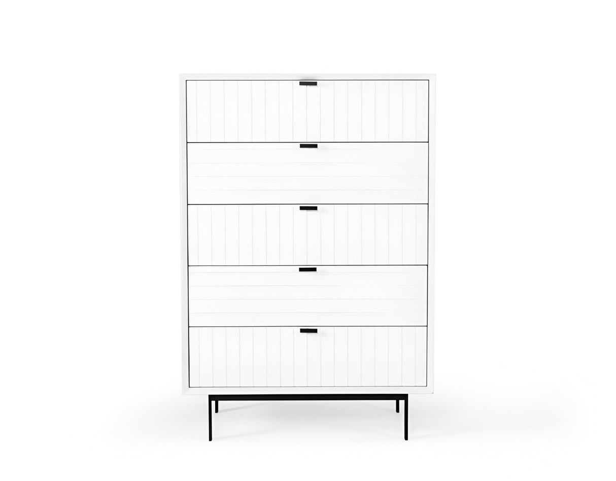 30" White Solid Wood Five Drawer Chest