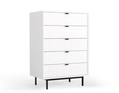 30" White Solid Wood Five Drawer Chest