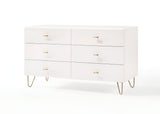 51" White Manufactured Wood Six Drawer Double Dresser