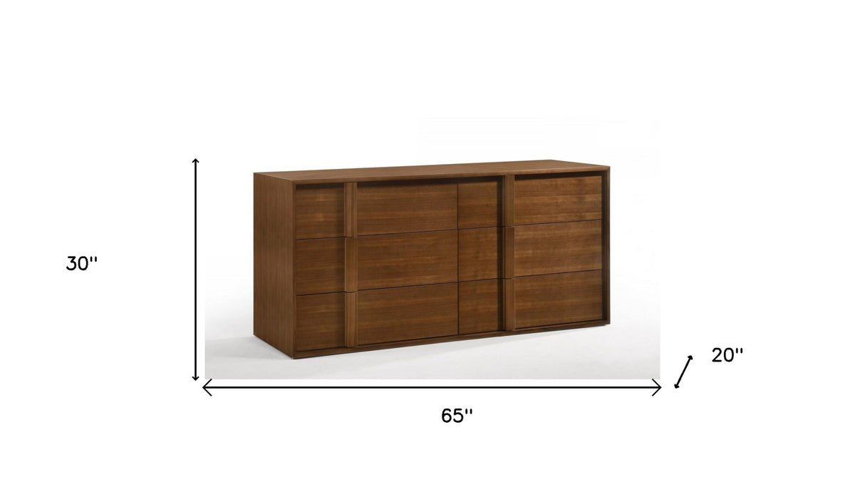 65" Walnut Solid Wood Six Drawer Double Dresser