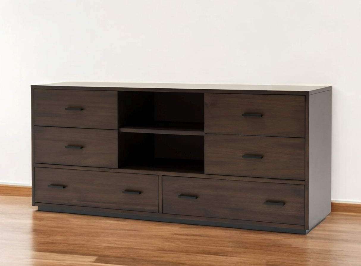 63" Walnut Six Drawer Double Dresser