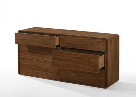 59" Walnut Solid Wood Six Drawer Double Dresser