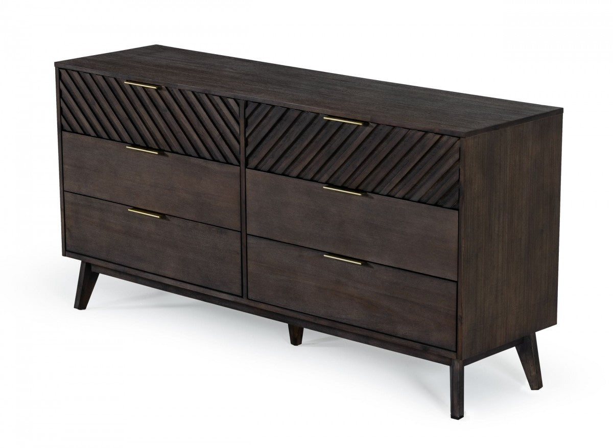 65" Dark Brown Solid Wood Six Drawer Double Dresser