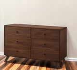 51" Walnut Solid Wood Six Drawer Double Dresser