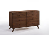 51" Walnut Solid Wood Six Drawer Double Dresser