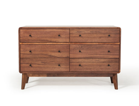51" Walnut Solid Wood Six Drawer Double Dresser