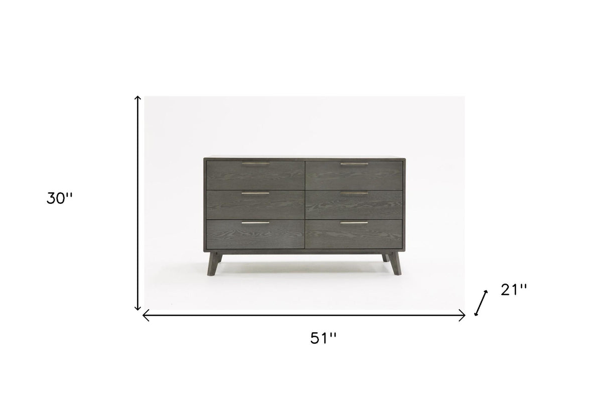 51" Grey Wash Solid Wood Six Drawer Double Dresser