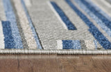 2' X 4' Blue and Gray Abstract Stripes Indoor Outdoor Area Rug