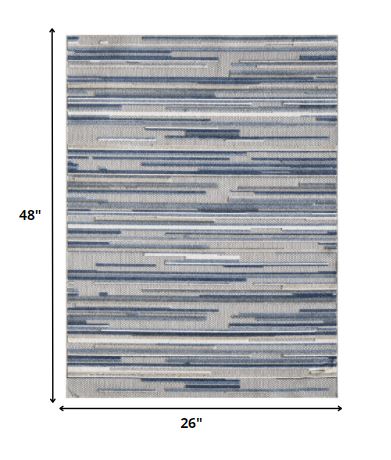 2' X 4' Blue and Gray Abstract Stripes Indoor Outdoor Area Rug