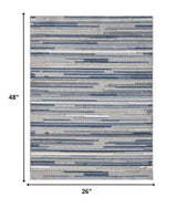 2' X 4' Blue and Gray Abstract Stripes Indoor Outdoor Area Rug