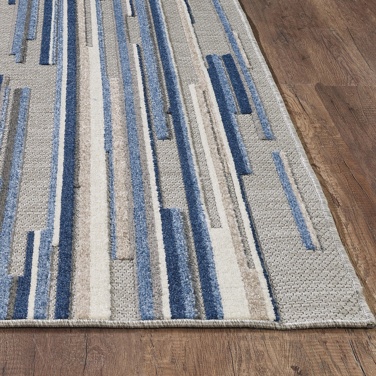 2' X 4' Blue and Gray Abstract Stripes Indoor Outdoor Area Rug