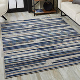 2' X 4' Blue and Gray Abstract Stripes Indoor Outdoor Area Rug