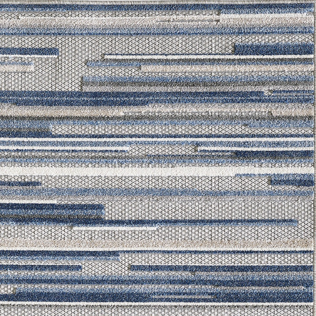 2' X 4' Blue and Gray Abstract Stripes Indoor Outdoor Area Rug