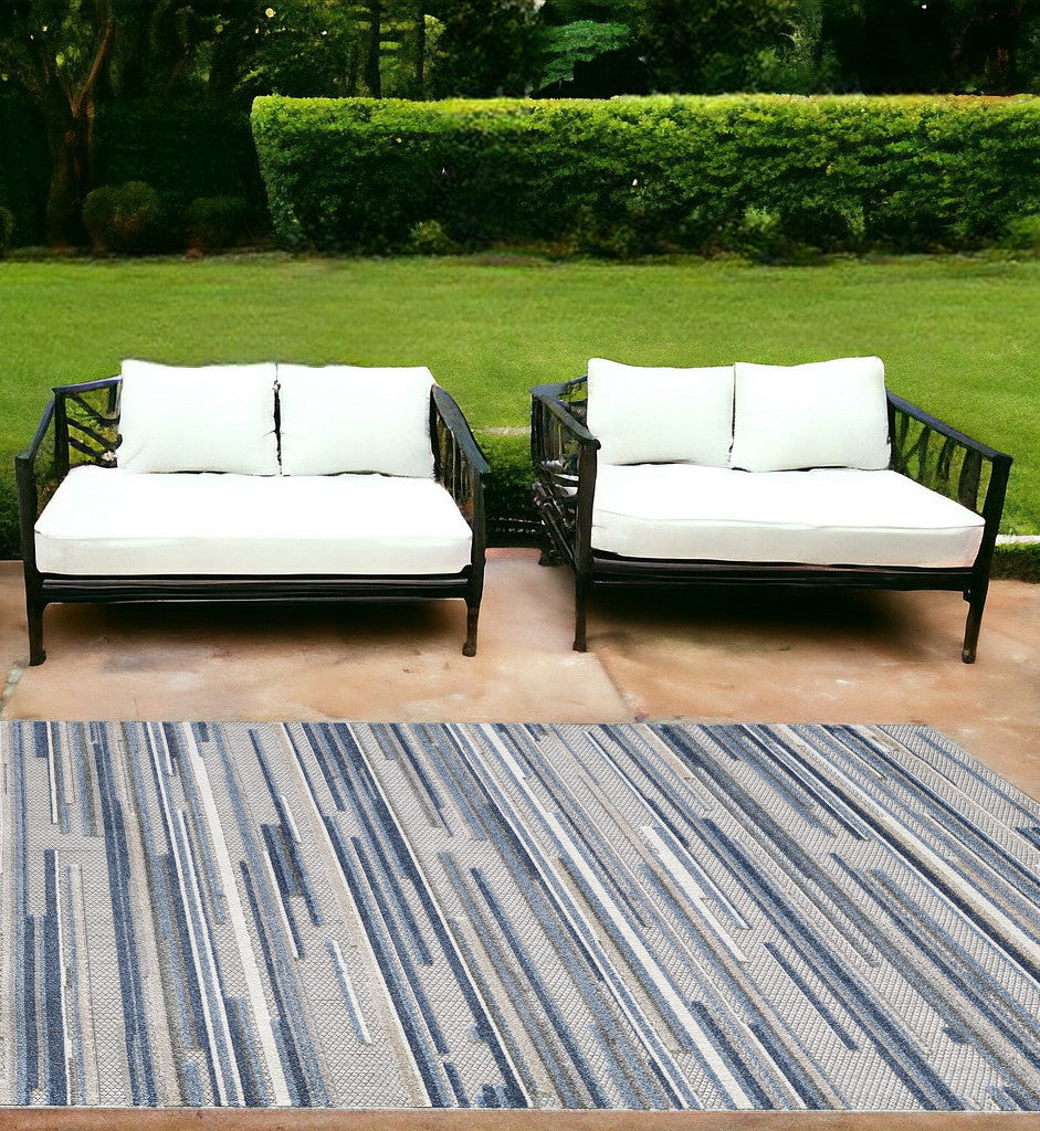 7' X 9' Blue Abstract Stain Resistant Indoor Outdoor Area Rug