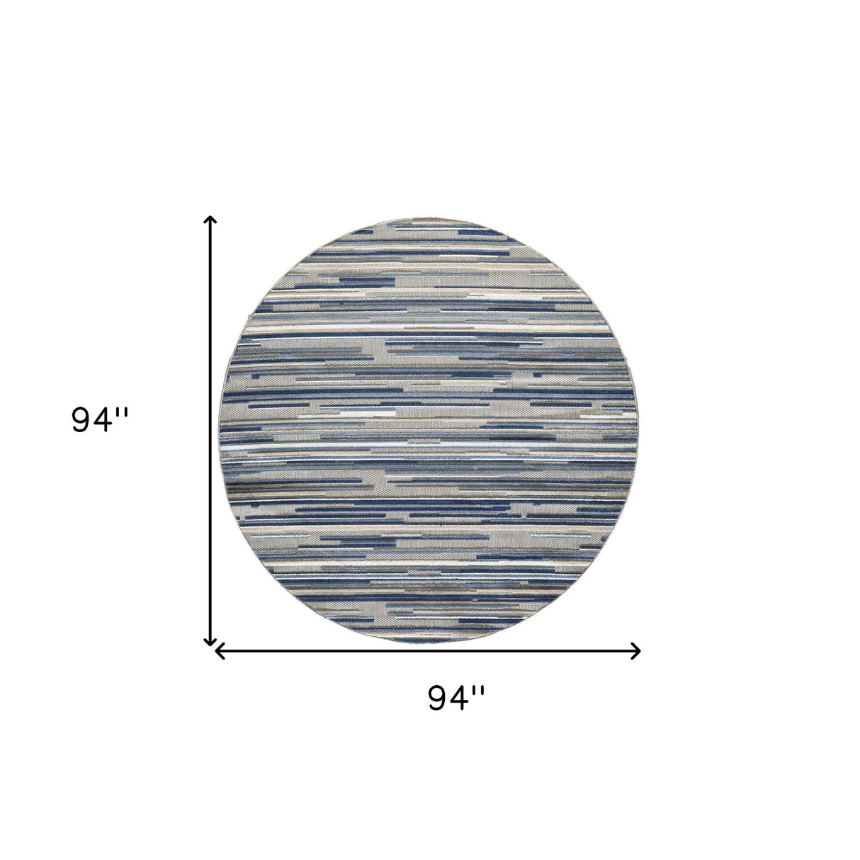 8’ Round Blue Abstract Striped Indoor Outdoor Area Rug