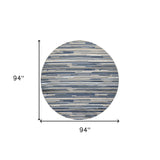 8’ Round Blue Abstract Striped Indoor Outdoor Area Rug