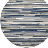 8’ Round Blue Abstract Striped Indoor Outdoor Area Rug