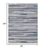 8' X 10' Blue Gray and Ivory Striped Indoor Outdoor Area Rug