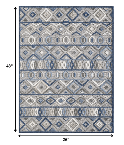 2' X 4' Blue And Gray Abstract Stain Resistant Indoor Outdoor Area Rug