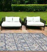 7' X 9' Blue And Gray Abstract Stain Resistant Indoor Outdoor Area Rug