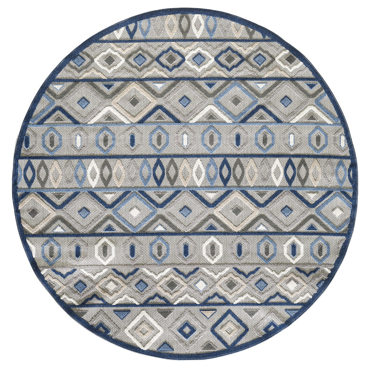 8' Round Blue And Gray Round Abstract Stain Resistant Indoor Outdoor Area Rug