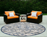 8' Round Blue And Gray Round Abstract Stain Resistant Indoor Outdoor Area Rug