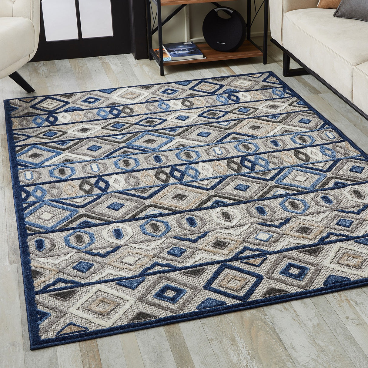 8' X 10' Blue And Gray Abstract Stain Resistant Indoor Outdoor Area Rug