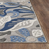 2' X 4' Blue Gray Jacobean Floral Indoor Outdoor Area Rug