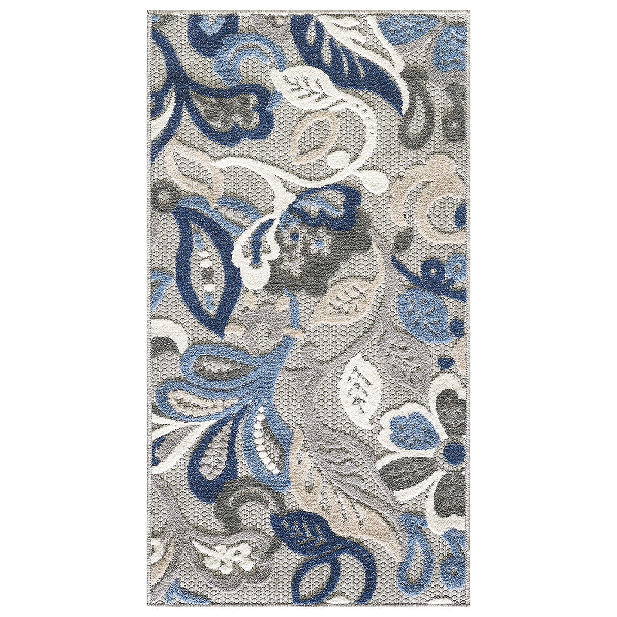 3' X 5' Blue Gray Jacobean Floral Indoor Outdoor Area Rug