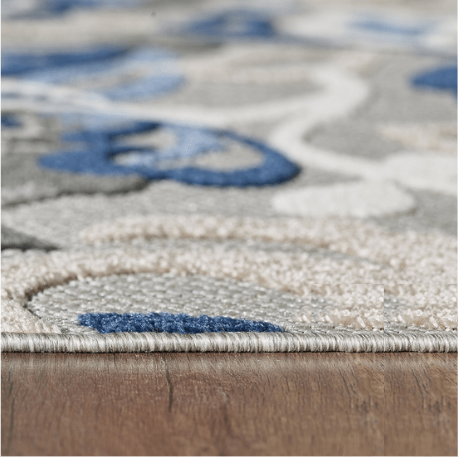 7’ X 9’ Blue Gray Jacobean Floral Indoor Outdoor Area Rug