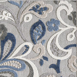 7’ X 9’ Blue Gray Jacobean Floral Indoor Outdoor Area Rug