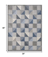 2' X 4' Blue And Gray Geometric Stain Resistant Indoor Outdoor Area Rug