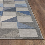 2' X 4' Blue And Gray Geometric Stain Resistant Indoor Outdoor Area Rug