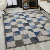 3' X 5' Blue And Gray Geometric Stain Resistant Indoor Outdoor Area Rug