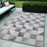 5' X 7' Blue And Gray Geometric Stain Resistant Indoor Outdoor Area Rug