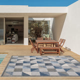 7' X 9' Blue Geometric Stain Resistant Indoor Outdoor Area Rug