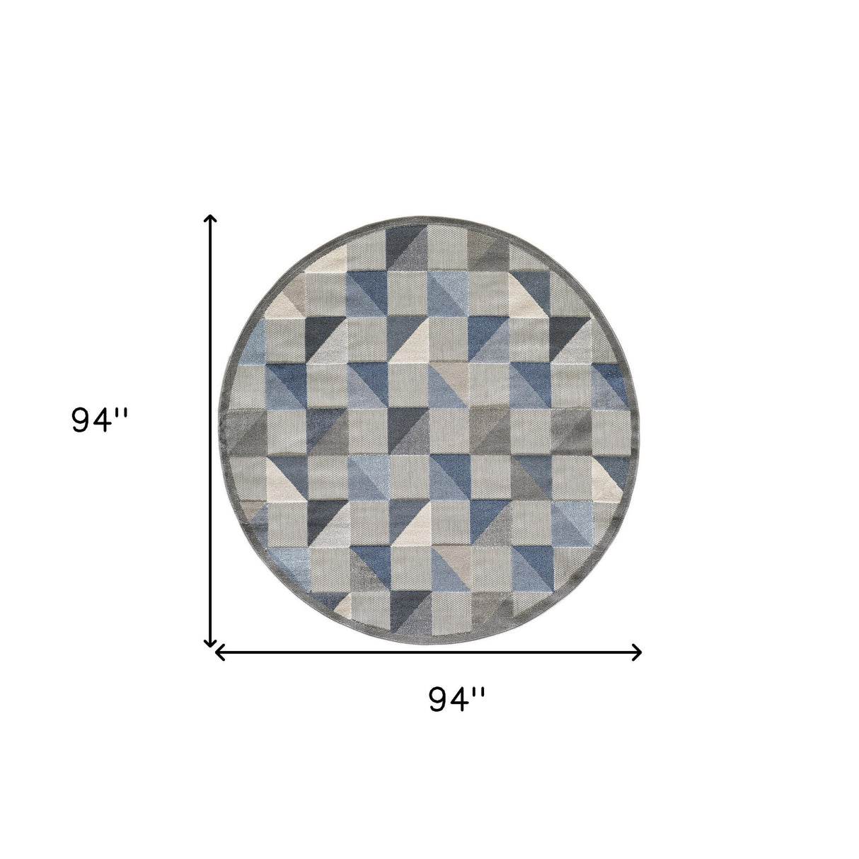 8' Round Blue And Gray Round Geometric Stain Resistant Indoor Outdoor Area Rug