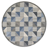 8' Round Blue And Gray Round Geometric Stain Resistant Indoor Outdoor Area Rug