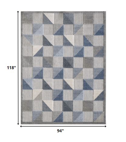 8' X 10' Blue And Gray Geometric Stain Resistant Indoor Outdoor Area Rug