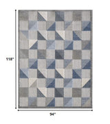 8' X 10' Blue And Gray Geometric Stain Resistant Indoor Outdoor Area Rug