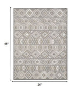 2' X 4' Gray And Ivory Southwestern Stain Resistant Indoor Outdoor Area Rug