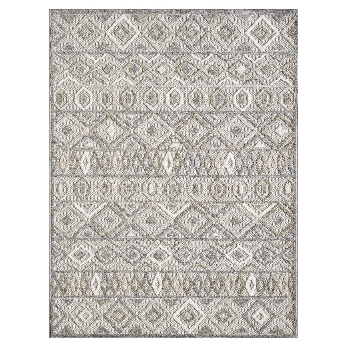 3' X 5' Gray and Ivory Southwestern Stain Resistant Indoor Outdoor Area Rug