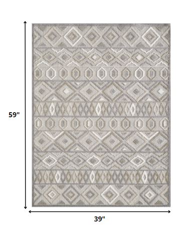 3' X 5' Gray and Ivory Southwestern Stain Resistant Indoor Outdoor Area Rug