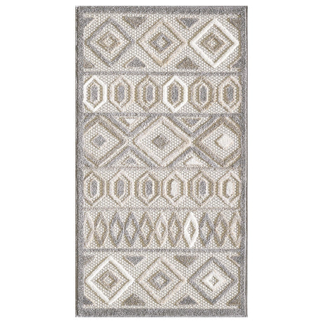 7' X 9' Gray And Ivory Southwestern Stain Resistant Indoor Outdoor Area Rug