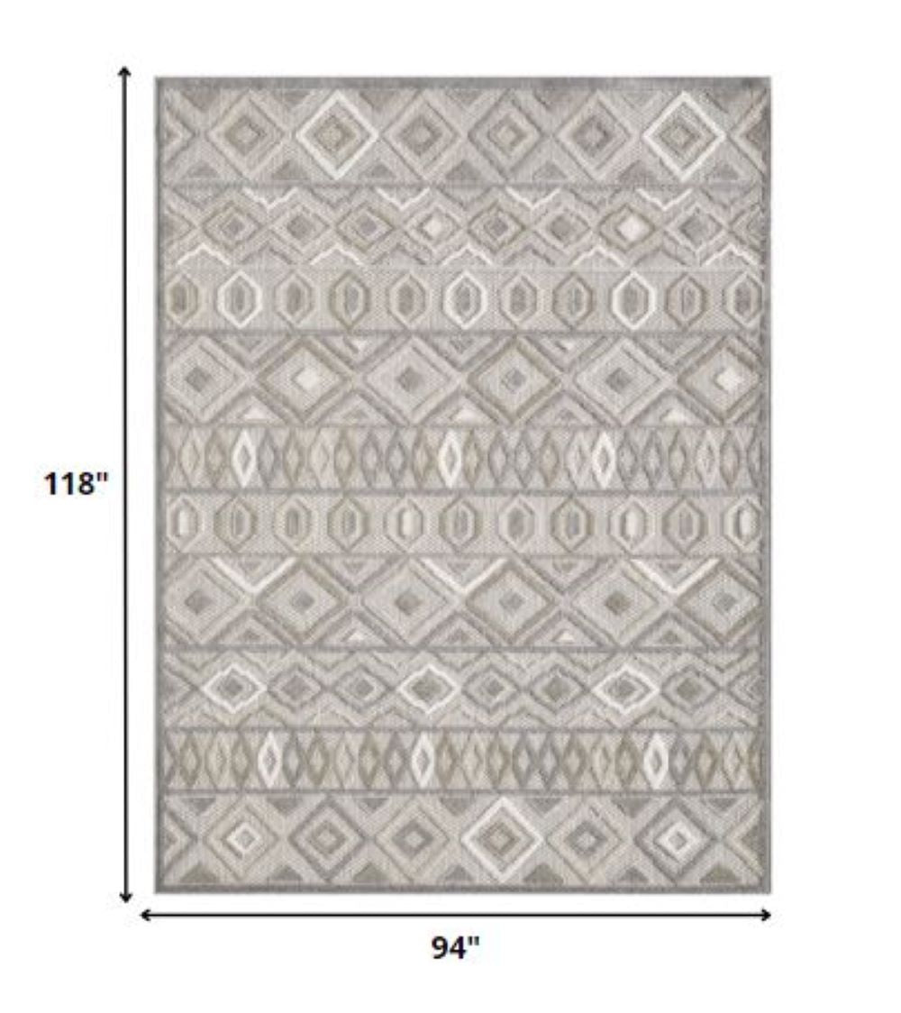 8’ X 10’ Gray Ivory Aztec Pattern Indoor Outdoor Area Rug