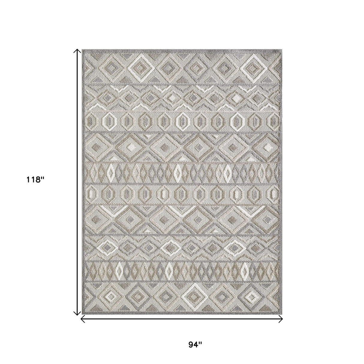 8’ X 10’ Gray Ivory Aztec Pattern Indoor Outdoor Area Rug