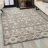 8’ X 10’ Gray Ivory Aztec Pattern Indoor Outdoor Area Rug