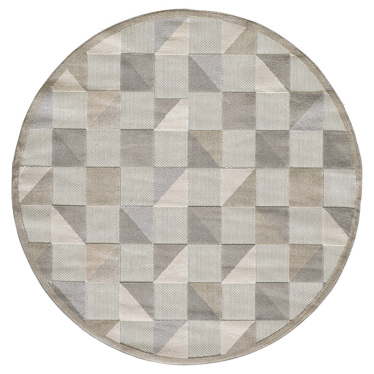 8' Round Gray Round Geometric Stain Resistant Indoor Outdoor Area Rug